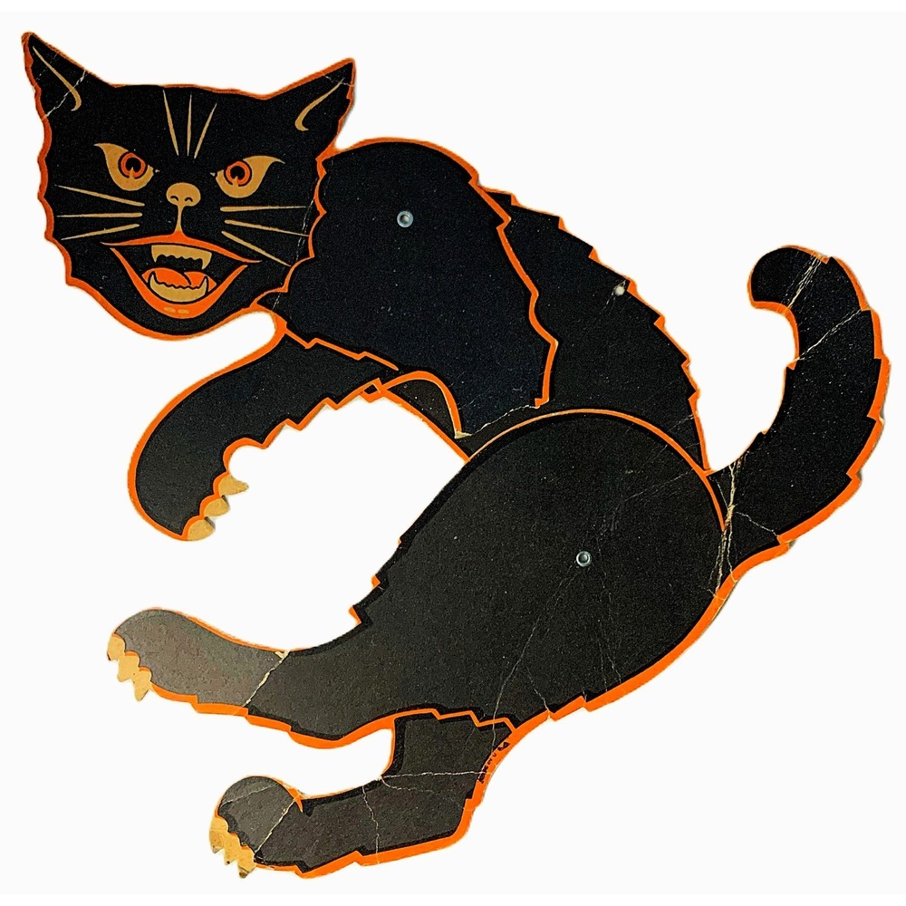 Vtg Halloween Black Cat Jointed Die Cut Made in USA 1940-50s IMPERFECT Read Look